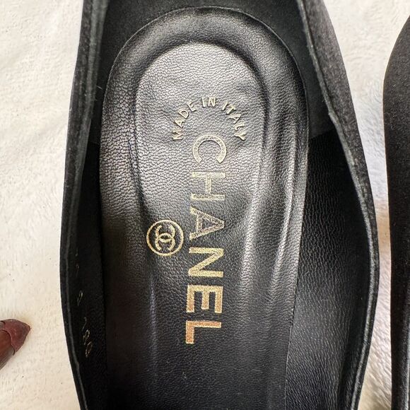Chanel Shoes Vintage Satin CC Tulle Rosette 80s Cocktail Party Pumps 36 Black - Picture 5 of 13